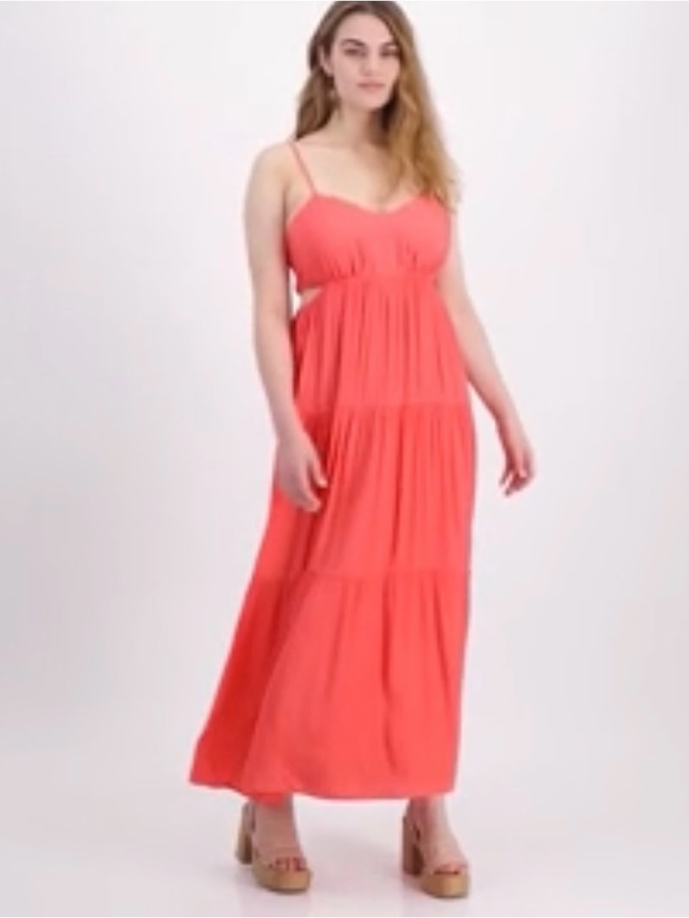 NWT Macy’s And Now This Coral Red Cut-Out Maxi Dress Sz XL